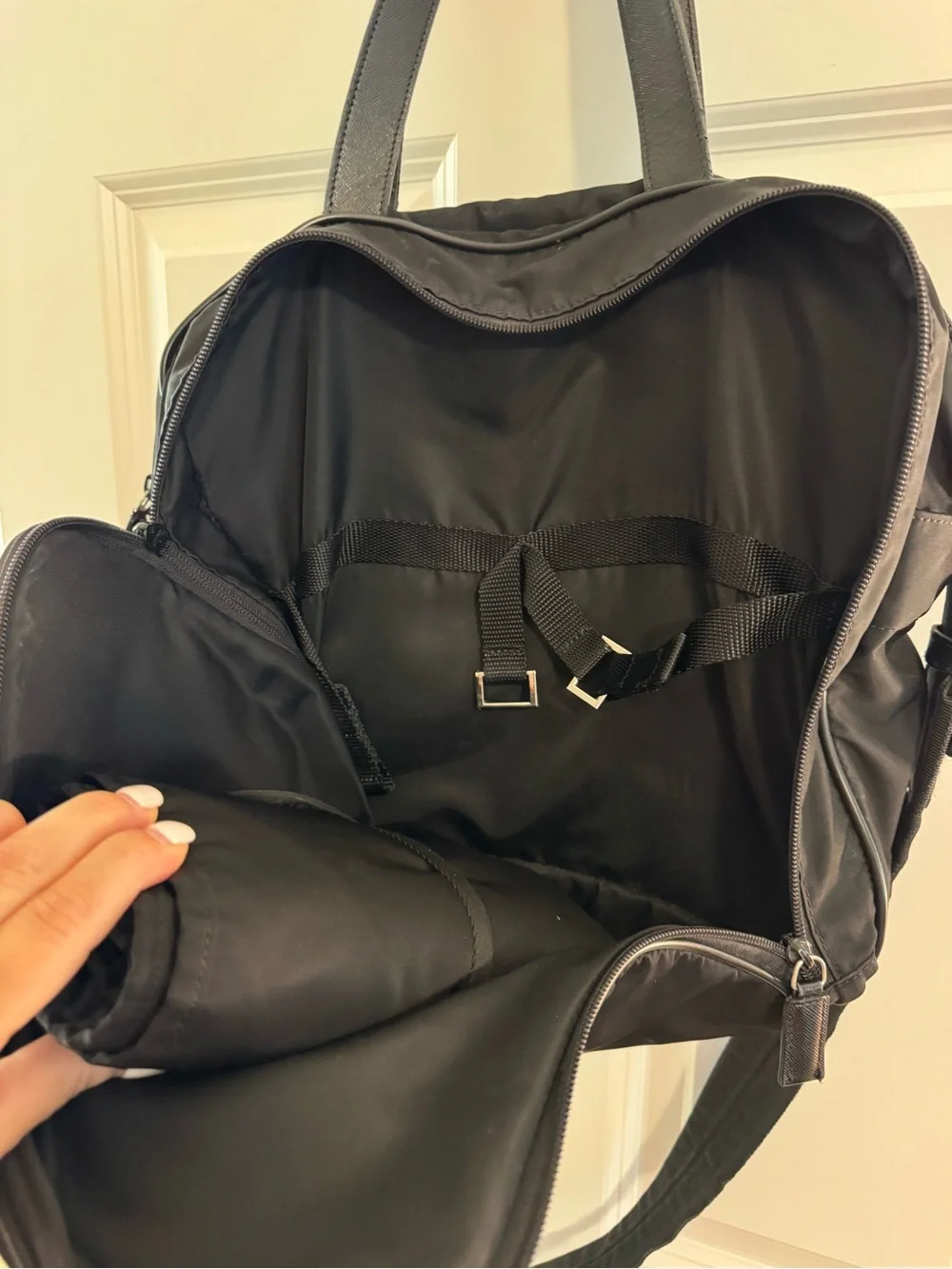Prada Black Nylon Diaper Bag Tote with Leather Straps